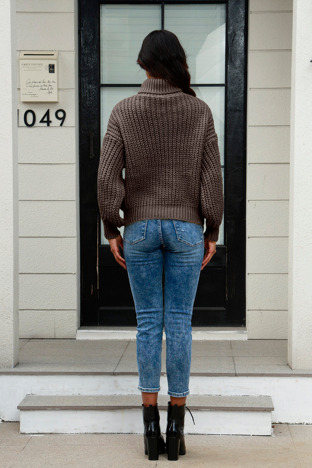 Cable-Knit Turtleneck Long Sleeve Sweater