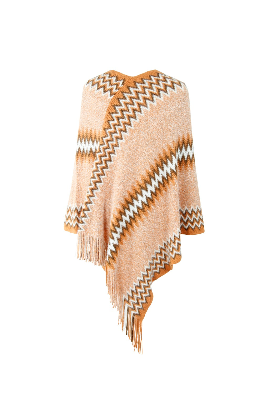 Fringe Hem Striped Cape Sleeve Poncho