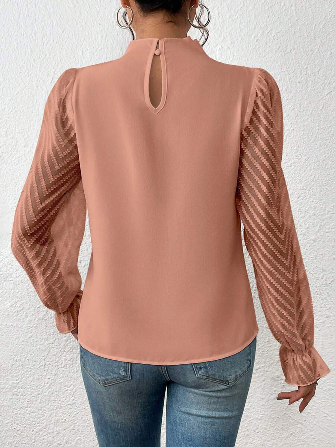 Mock Neck Flounce Sleeve Blouse