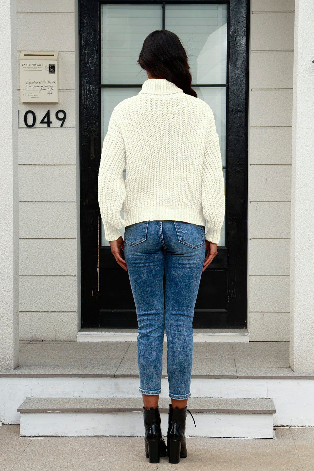 Cable-Knit Turtleneck Long Sleeve Sweater