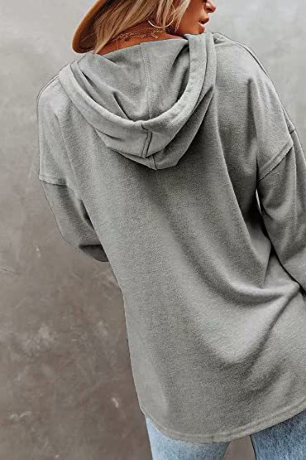 Buttoned Drop Shoulder Hoodie