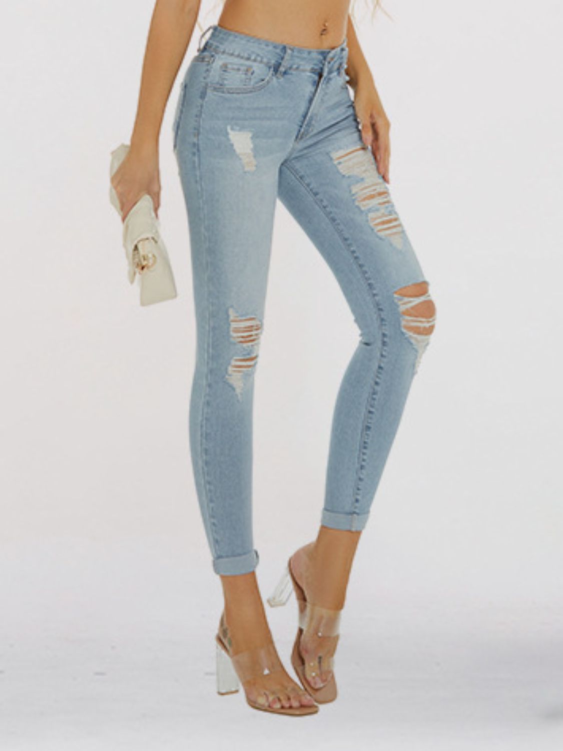 Distressed Skinny Cropped Jeans