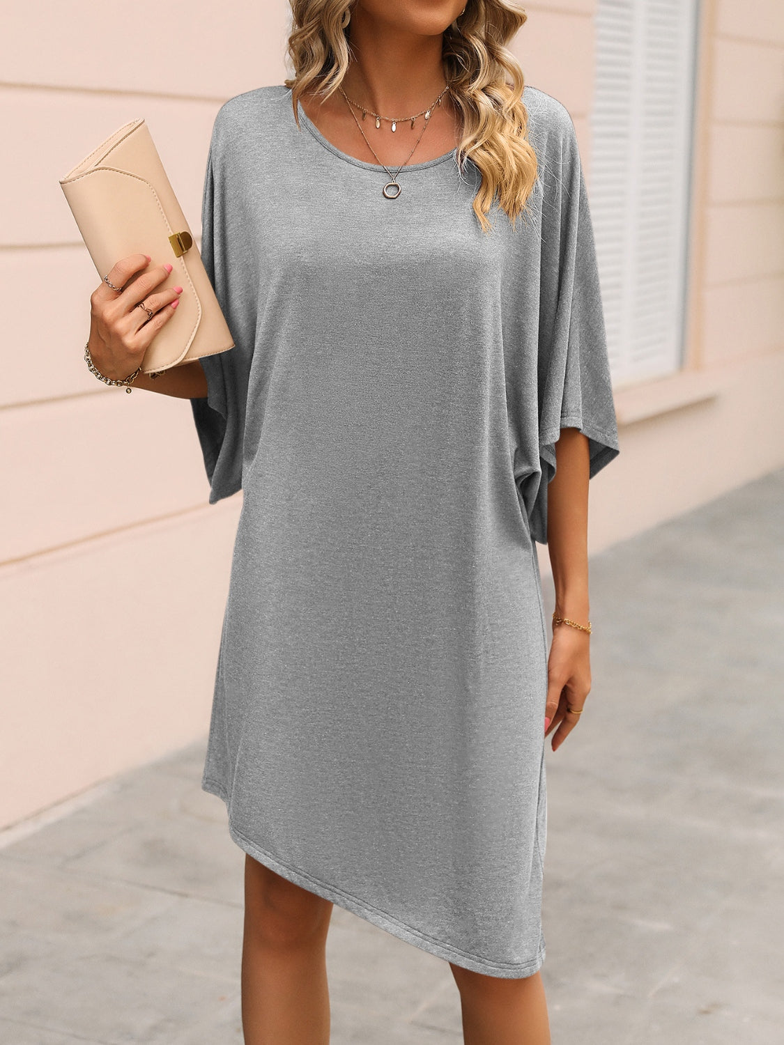 Round Neck Three-Quarter Sleeve Tee Dress