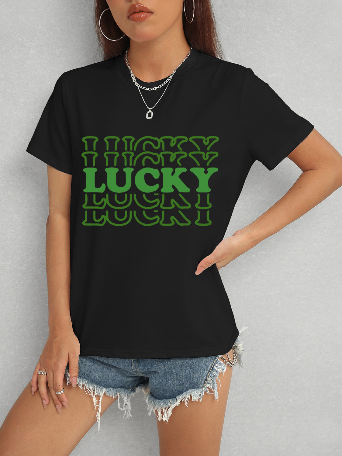 LUCKY Round Neck Short Sleeve T-Shirt